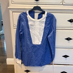 BCBGMaxAzria Blue and White Popover Blouse